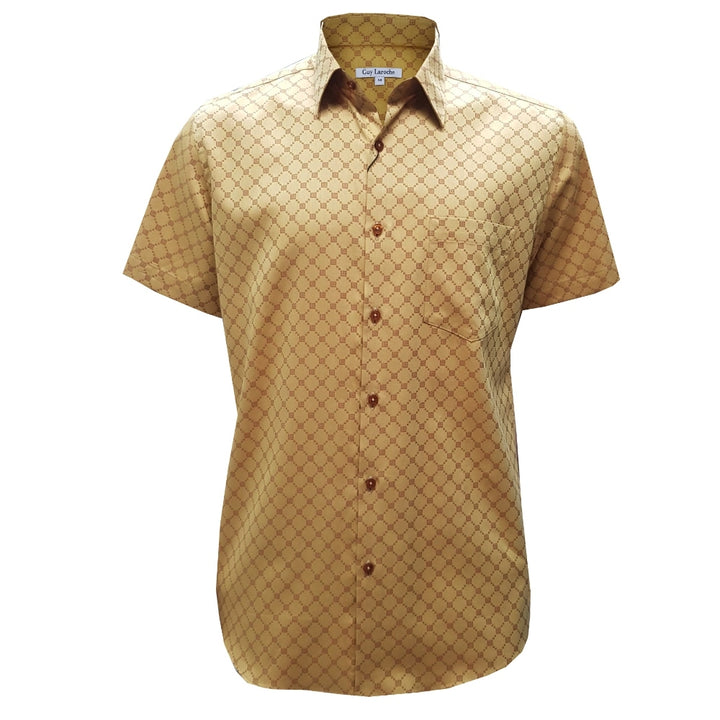 Guy Laroche เสื้อเชิ้ตลำลองแขนสั้นทรง SLIM FIT ผ้า 100% Cotton สีน้ำตาล 