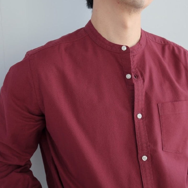 era-won เสื้อเชิ้ต ทรงปกติ Oxford Shirt แขนยาว คอจีน สี Maroon ICCSHOPPING