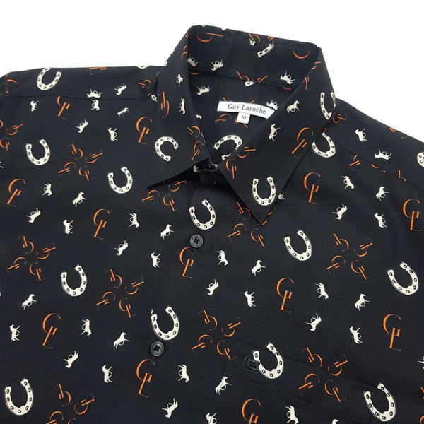 Guy Laroche เสื้อเชิ้ตลำลองแขนยาวทรง ผ้าพิมพ์ลาย 100% Cotton  SLIM FIT สีดำ 