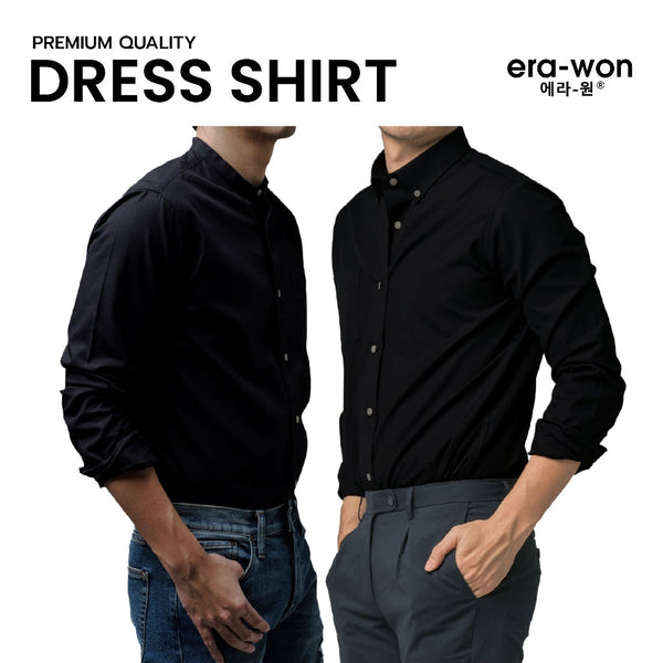 era-won เสื้อเชิ้ต ทรงปกติ Premium Quality Dress Shirt แขนยาว สี Black (คอปก และ คอจีน) ICCSHOPPING