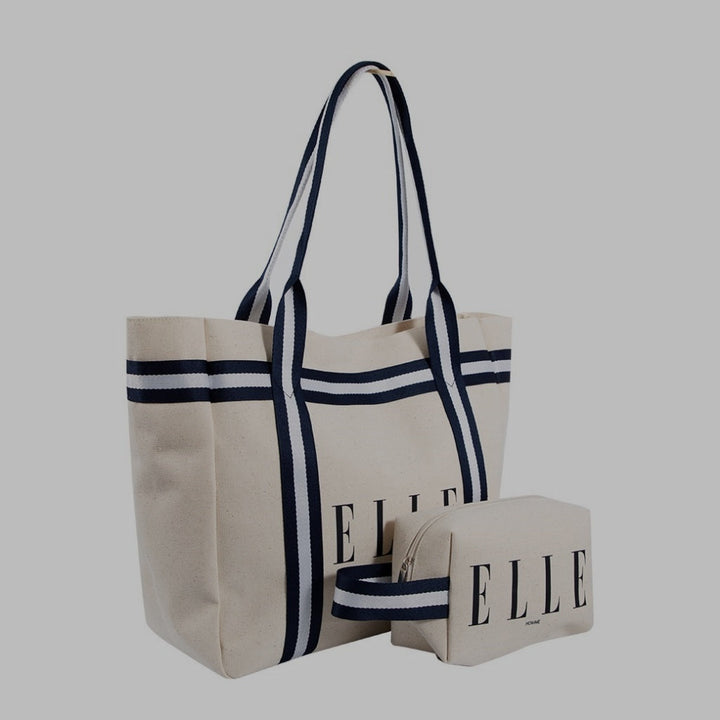 ELLE HOMME BAG กระเป๋าช้อปปิ้งใบใหญ่ผ้าแคนวาส   มีกระเป๋าใบเล็ก  อยู่ด้านใน มีช่องแบ่งใส่ของติดแป๊ะแม่เหล็ก รุ่นH8H014 ELLE HOMME