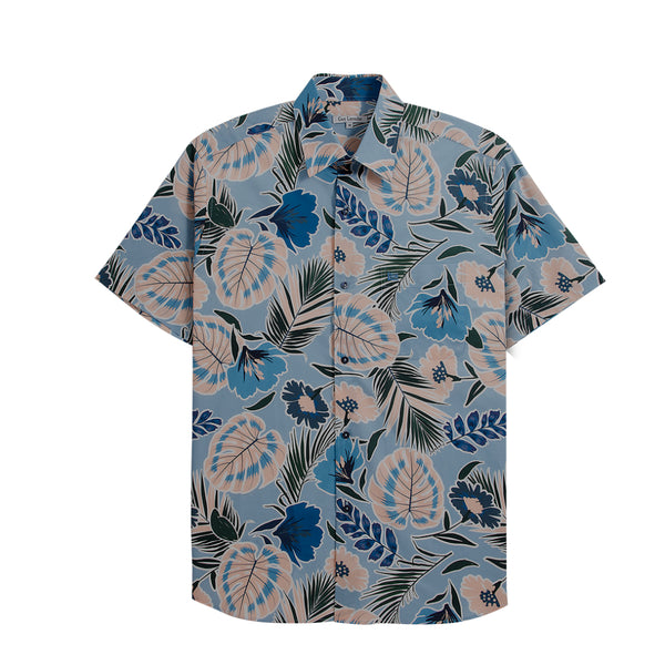Guy Laroche เสื้อเชิ้ตแขนสั้น พิมพ์ลาย สีฟ้า เนื้อผ้า 100% Cotton ทรง REGULAR FIT รุ่น BAC5102S5 