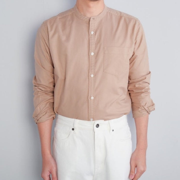era-won เสื้อเชิ้ต ทรงปกติ Oxford Shirt แขนยาว คอจีน สี Beige ICCSHOPPING