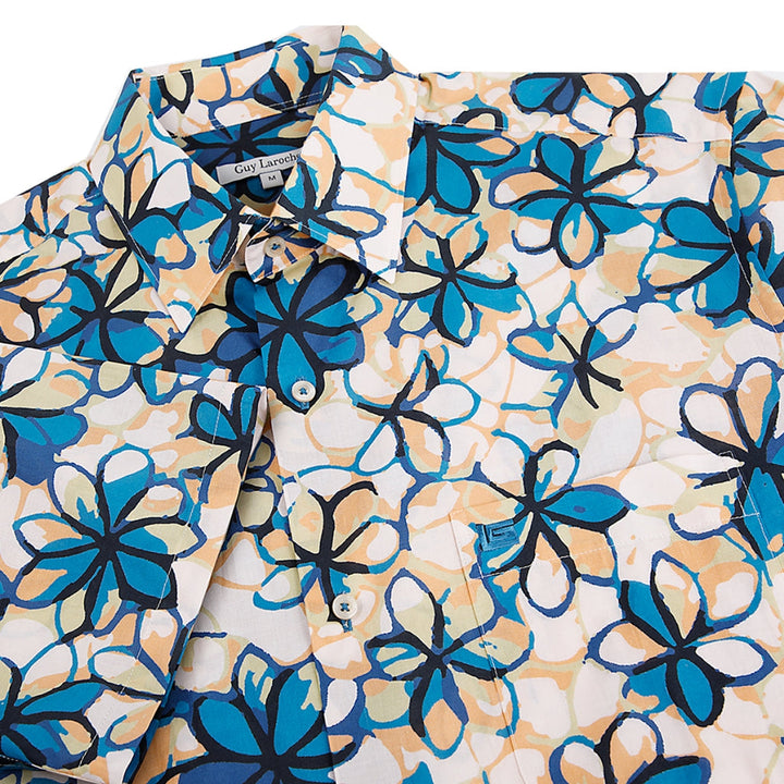 Guy Laroche เสื้อเชิ้ตแขนสั้น พิมพ์ลาย สีฟ้า เนื้อผ้า 100% Cotton ทรง REGULAR FIT รุ่น BAC5100S5BU ICCSHOPPING