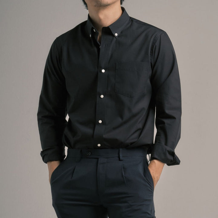 era-won เสื้อเชิ้ต ทรงปกติ Premium Quality Dress Shirt แขนยาว สี Black (คอปก และ คอจีน) ICCSHOPPING