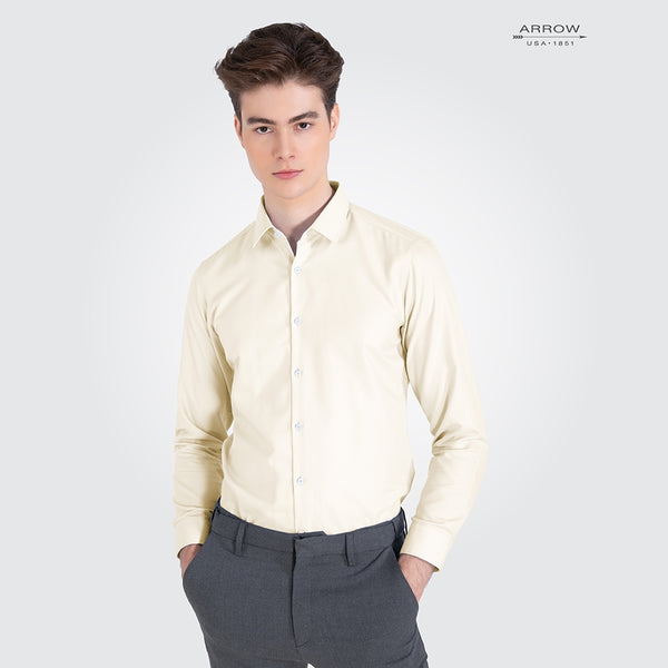 ARROW เสื้อเชิ้ต Non Iron แขนยาว ทรง Slim สีเหลือง MABS801-YE 