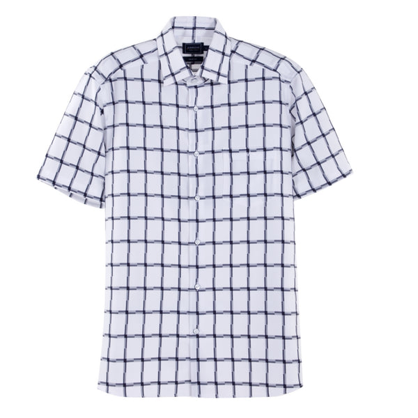 ARROW PROFREX SHIRT เบา สบาย ไม่ยับ แค่ลูบก็เรียบ - เสื้อเชิ้ต คอปก แขนสั้น ทรง SMART สีพื้นขาว ลายเทา MACM209-GY 