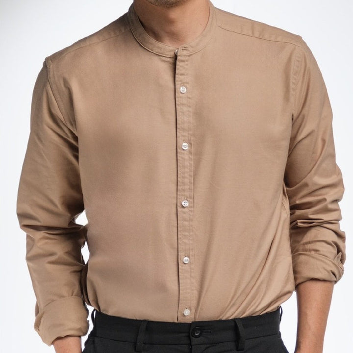 era-won เสื้อเชิ้ต ทรงปกติ Oxford Shirt แขนยาว คอจีน สี Beige ICCSHOPPING