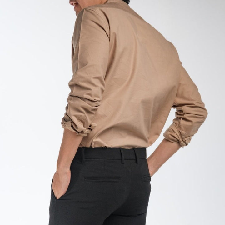 era-won เสื้อเชิ้ต ทรงปกติ Oxford Shirt แขนยาว คอจีน สี Beige ICCSHOPPING