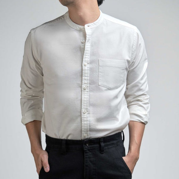 era-won เสื้อเชิ้ต ทรงปกติ Oxford Shirt แขนยาว คอจีน สี White ICCSHOPPING