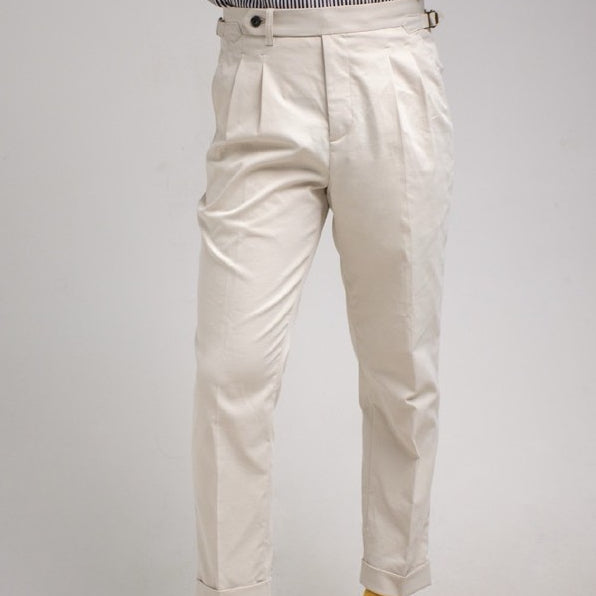 era-won กางเกงขายาว รุ่น DOUBLE BELTS TROUSERS GOLDEN HOOKS มีเข็มขัดด้านข้าง ทรงกระบอกตรง สี Vanila classic ICCSHOPPING