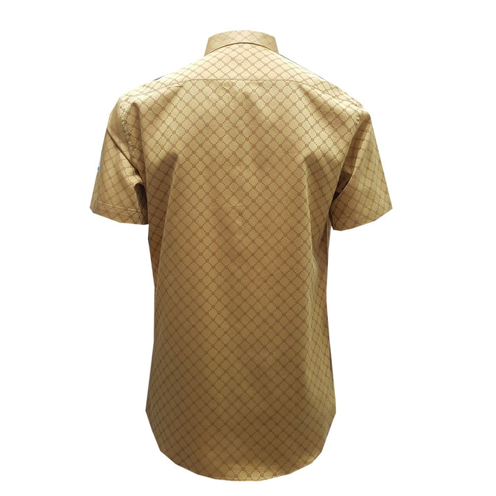 Guy Laroche เสื้อเชิ้ตลำลองแขนสั้นทรง SLIM FIT ผ้า 100% Cotton สีน้ำตาล 