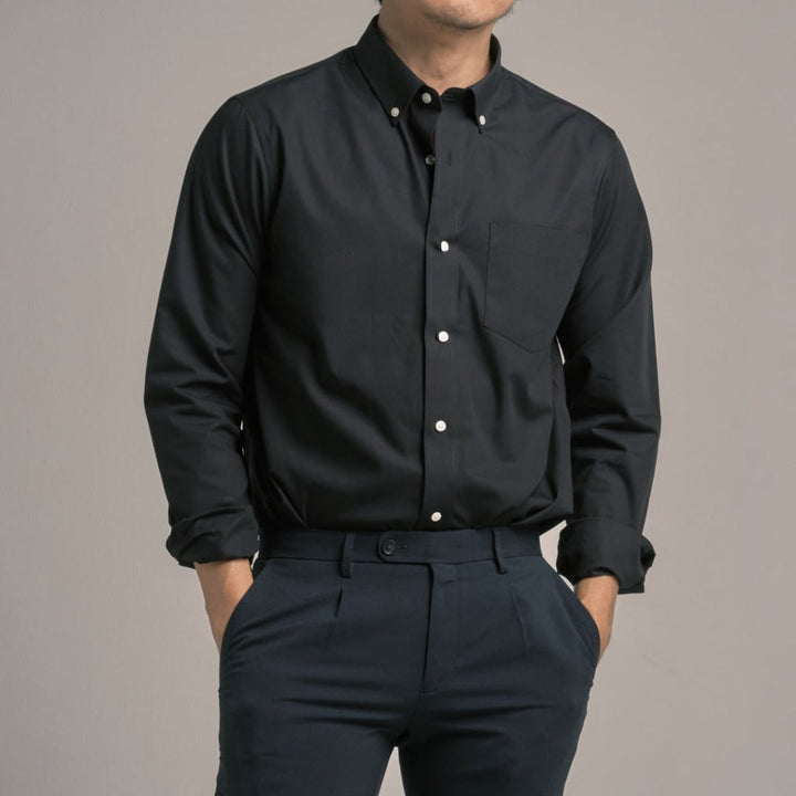 era-won เสื้อเชิ้ต ทรงปกติ Premium Quality Dress Shirt แขนยาว สี Black (คอปก และ คอจีน) ICCSHOPPING