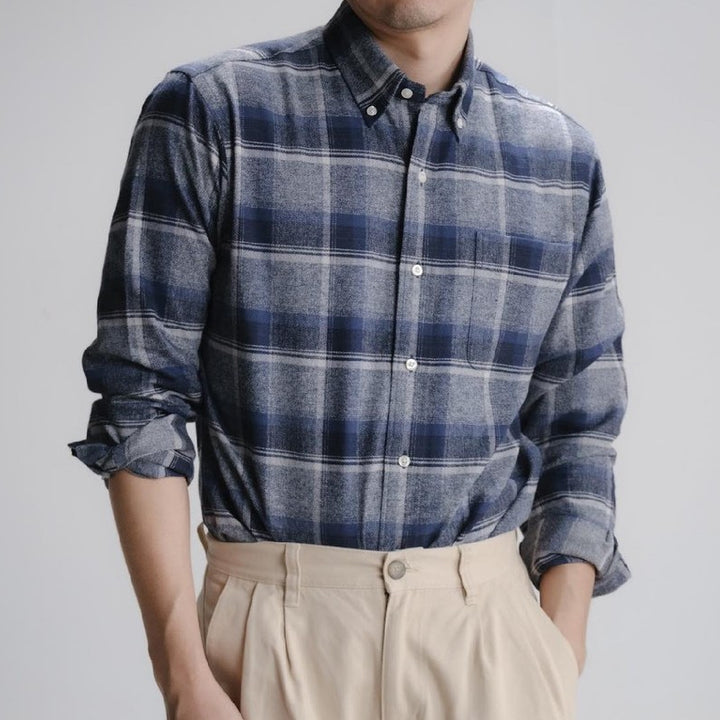 era-won Premium Quality เสื้อเชิ้ต คอปก Dress shirt Regular Shirt แขนยาว สี Blue Wifi 