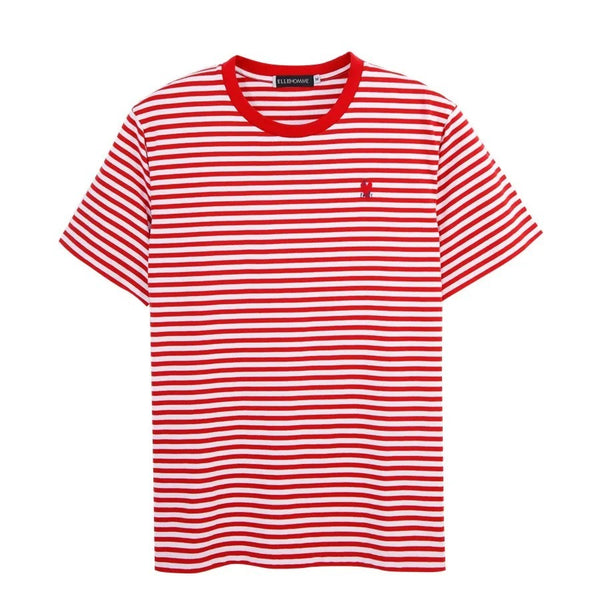 ELLE HOMME เสื้อยืดคอกลม แขนสั้น ผ้าค๊อตตอน ลายริ้ว ทรงหลวม มีให้เลือก 2 สี รุ่น W8K916 ICCSHOPPING