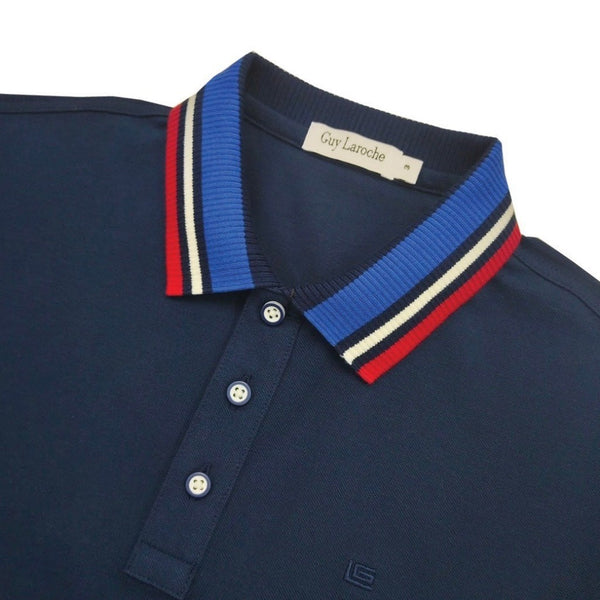 Guy Laroche เสื้อโปโลแขนสั้น สีกรม คอปกทอ JACQUARD ทรง Extra FIT รุ่น BKL6310S5NV 