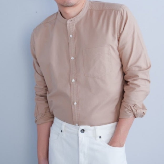 era-won เสื้อเชิ้ต ทรงปกติ Oxford Shirt แขนยาว คอจีน สี Beige ICCSHOPPING