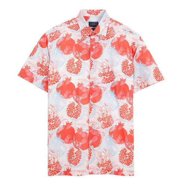 ARROW TROPICAL COTTON SHIRT เสื้อเชิ้ตผู้ชายแขนสั้น ลายพิมพ์ ทรง COMFORT สีแดง รหัส MACC581 RE