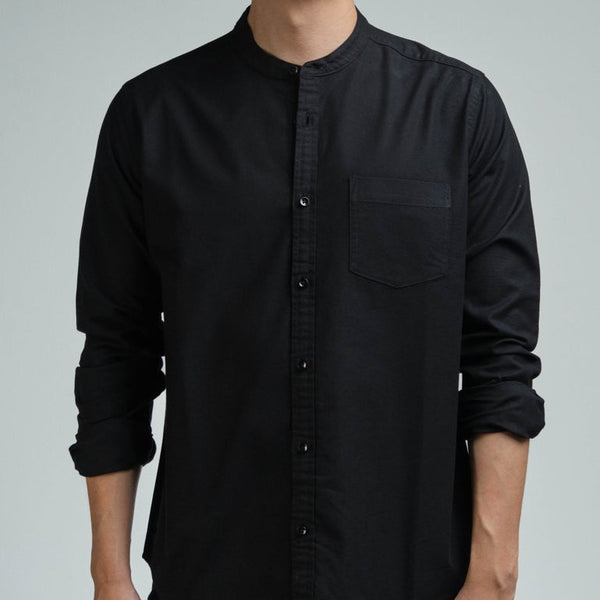 era-won เสื้อเชิ้ต ทรงปกติ Oxford Shirt แขนยาว คอจีน สี Black ICCSHOPPING