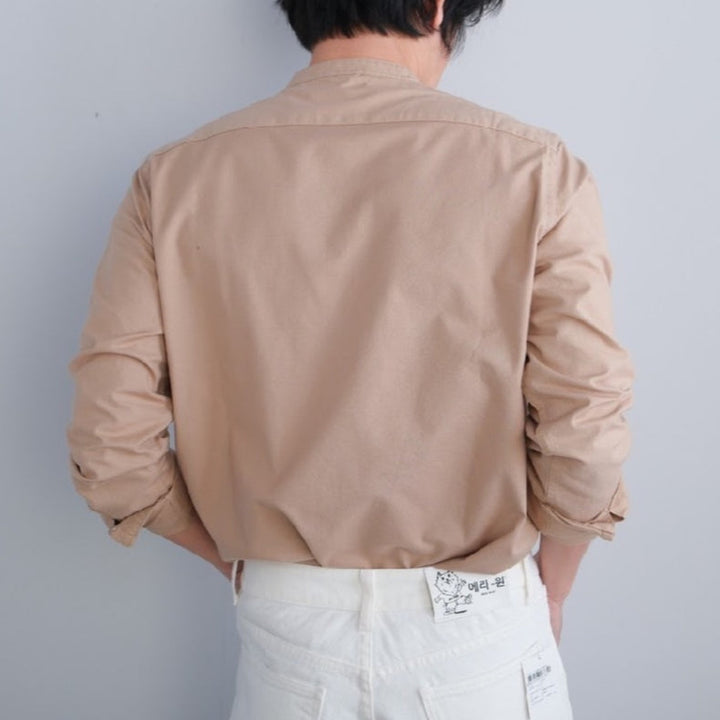 era-won เสื้อเชิ้ต ทรงปกติ Oxford Shirt แขนยาว คอจีน สี Beige ICCSHOPPING