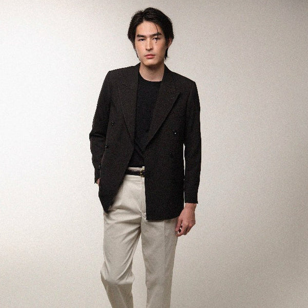 era-won เสื้อสูท รุ่น Double Breasted Blazer สี Pinstripe  black-Draft