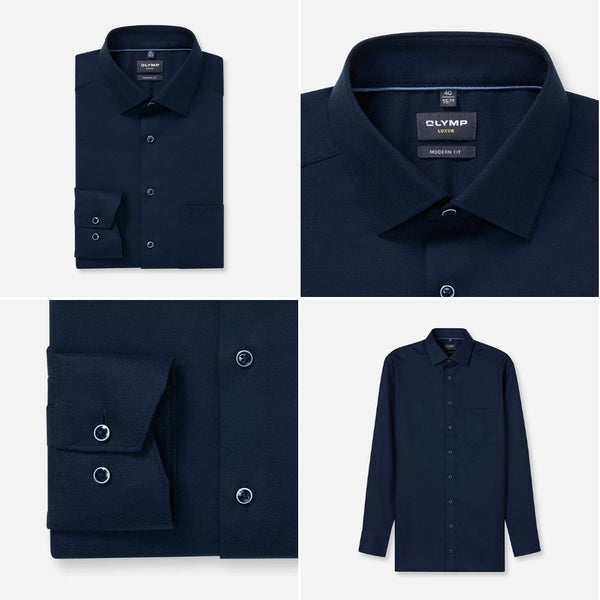 OLYMP LUXOR SHIRT เสื้อเชิ้ตผู้ชายแขนยาว ทรงตรง  Modern Fit สีกรมท่า SPRI26 ICCSHOPPING