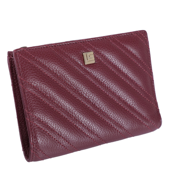 Guy Laroche กระเป๋าสตางค์ผู้หญิง หนังนิ่มอัดลายลิ้นจี่สีแดง 2 พับสั้น รุ่น AGP08812S6MRS