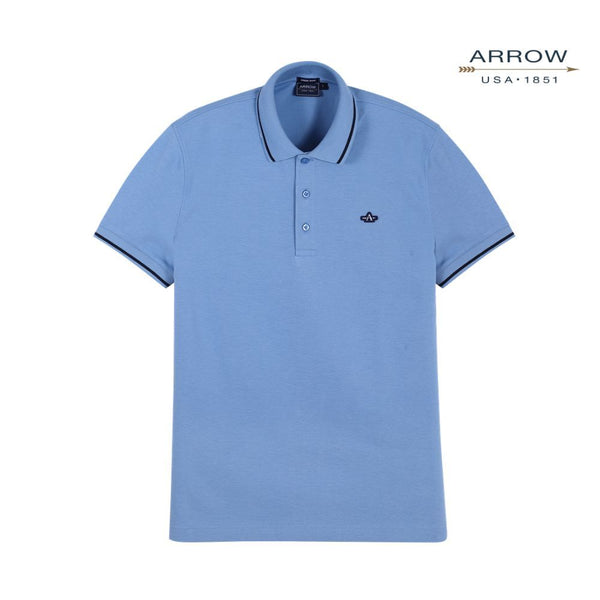 ARROW POLO เสื้อโปโลสีพื้น ปกทอขลิบ แขนรัดขลิบ ไม่มีกระเป๋า ทรง MODERN SMART  สี ฟ้าอ่อน (LIGTH BLUE) รหัส MPCM881A6-LB
