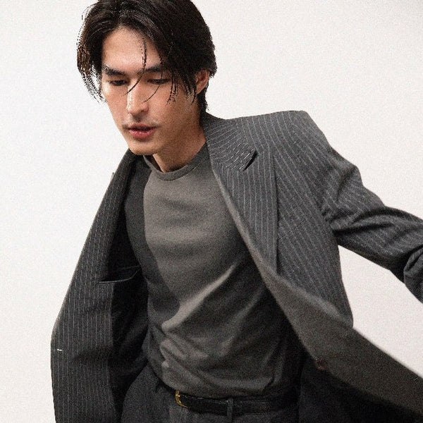 era-won เสื้อสูท รุ่น Double Breasted Blazer สี Pinstripe grey-Draft