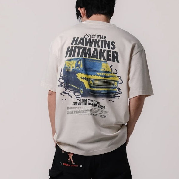 era-won เสื้อยืดเอราวอนแขนสั้น T-Shirt Oversize สกรีน era-won x stranger things สี เบจ สกรีน Hawkins Heroes