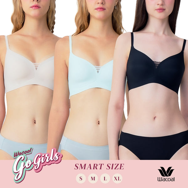 Wacoal ชุดชั้นเนียน บราไร้โครง Smartsize ผ้าร่องแต่งลูกไม้ เซท 3 ชิ้น รุ่น WB3Y38/WB3338