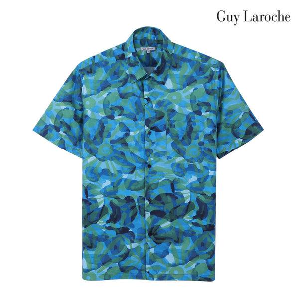Guy Laroche เสื้อเชิ้ตแขนสั้น พิมพ์ลาย สีเขียว เนื้อผ้า 100% Cotton ทรง REGULAR FIT รุ่น BAC5103S6GR