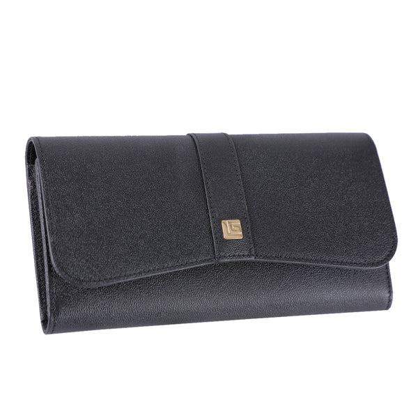 Guy Laroche กระเป๋าสตางค์ผู้หญิง 3พับยาว หนังอัดลายเม็ดทราย สีดำ รุ่น AGP09643S6BLL
