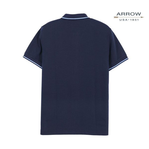 ARROW POLO เสื้อโปโลสีพื้น ปกทอขลิบ แขนรัดขลิบ ไม่มีกระเป๋า ทรง MODERN SMART สี กรมท่า รหัส MPCM881A6-NV ICCSHOPPING