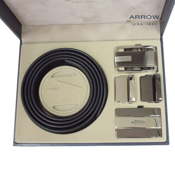 ARROW  Gift Set Auto Belt & Auto Belt (หนังวัวแท้)  สีดำ รุ่น MYCG134 ICCSHOPPING