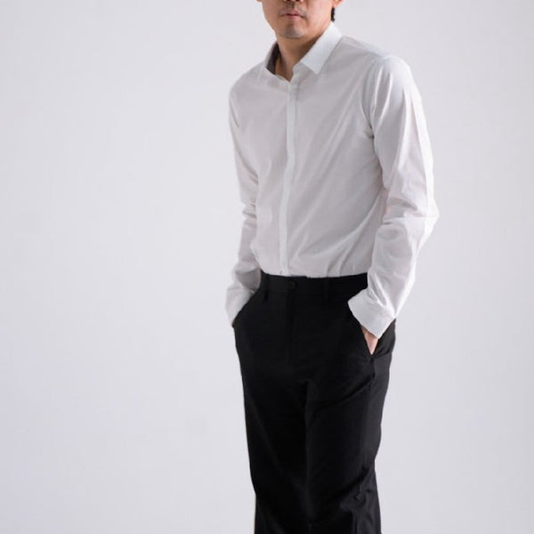 era-won เสื้อเชิ้ตรุ่น QUIET LUXURY SHIRT LONG MEN SLIM HIDDEN BUTTON COLLAR ทรง DRESS SHIRT สี White ICCSHOPPING