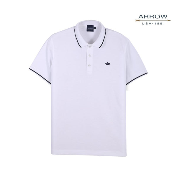ARROW POLO เสื้อโปโลสีพื้น ปกทอขลิบ แขนรัดขลิบ ไม่มีกระเป๋า ทรง MODERN SMART สี ขาว รหัส MPCM881A6-WH
