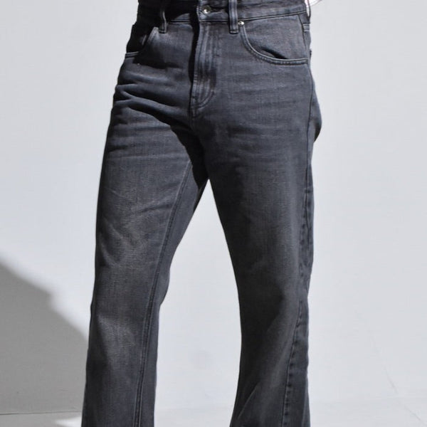 era-won กางเกงยีนส์ขาม้า รุ่น SEMI-FLARE DENIM 5 POCKET สี Dark grey wash สีเทาเข้ม-Draft ICCSHOPPING