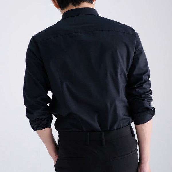 era-won เสื้อเชิ้ตรุ่น QUIET LUXURY SHIRT LONG MEN SLIM HIDDEN BUTTON COLLAR ทรง DRESS SHIRT สี Black ICCSHOPPING