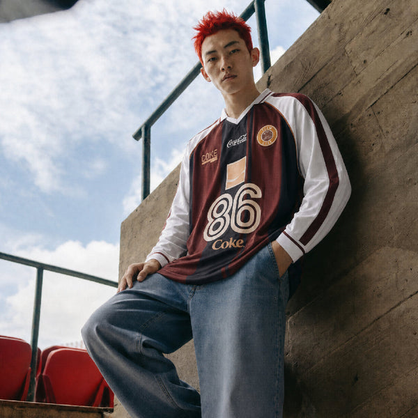 Coca Cola Jersey Oversized era-won แขนยาว สำหรับคุณผู้ชาย ลาย Coca Cola สีดำ/ขาว/แดง