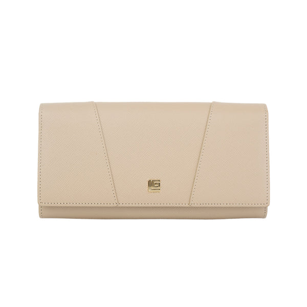 Guy Laroche กระเป๋าสตางค์หนัง 2 พับยาว สีครีม รุ่น AGP10142W6CRL