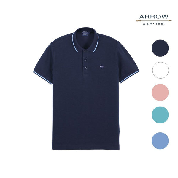ARROW POLO เสื้อโปโลสีพื้น ปกทอขลิบ แขนรัดขลิบ ไม่มีกระเป๋า ทรง MODERN SMART มี 5 สีให้เลือก รหัส MPCM881A6