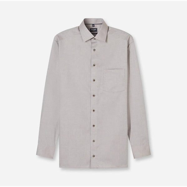 OLYMP LUXOR SHIRT เสื้อเชิ้ตผู้ชายแขนยาว ทรงตรง  Modern Fit สีน้ำตาล SPRI26