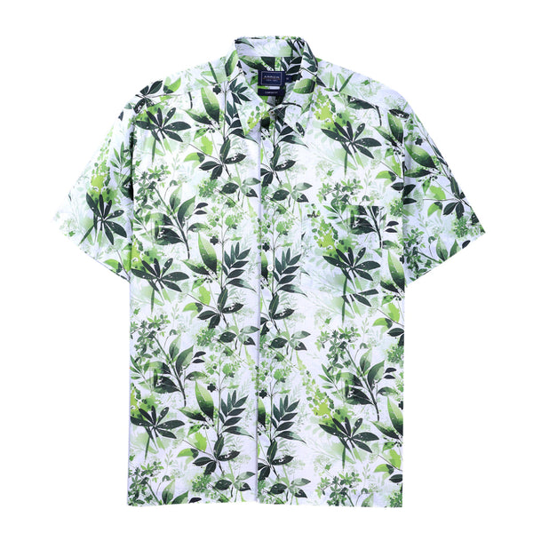 ARROW Natural Fabric  เสื้อเชิ้ตผู้ชาย แขนสั้น ทรง Comfort ผ้า 100% Cotton ลายพิมพ์ สีเขียว MACC467-GR