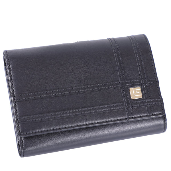 Guy Laroche กระเป๋าสตางค์ผู้หญิง สามพับกลาง  ทำจากหนัง soft  เรียบ  สีดำ รุ่น AGP09033S6BLM