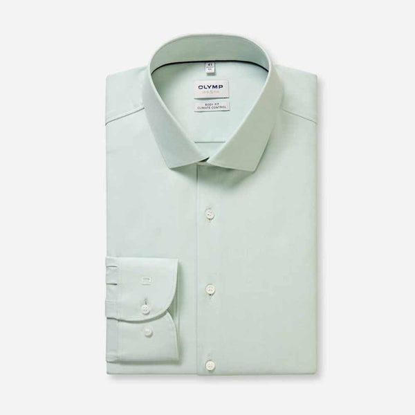 OLYMP LEVEL FIVE SHIRT เสื้อเชิ้ตผู้ชายแขนยาว ทรงพอดีตัว BODY FIT สีเขียวอ่อน CLIMATE CONTROL AUTU26
