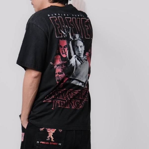 era-won เสื้อยืดเอราวอนแขนสั้น T-Shirt Oversize สกรีน era-won x stranger things สี ดำฟอก สกรีน ลาย ELEVEN ICCSHOPPING