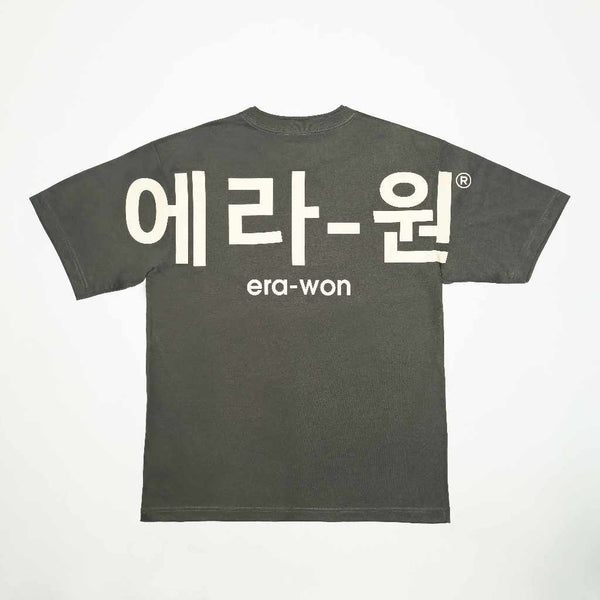 era-won  เสื้อยืดเอราวอนแขนสั้น RIB คอ2 ชั้น T-Shirt Oversize  สำหรับคุณผู้ชาย สีเทา สกรีน LOGO KOREA สีครีม ICCSHOPPING