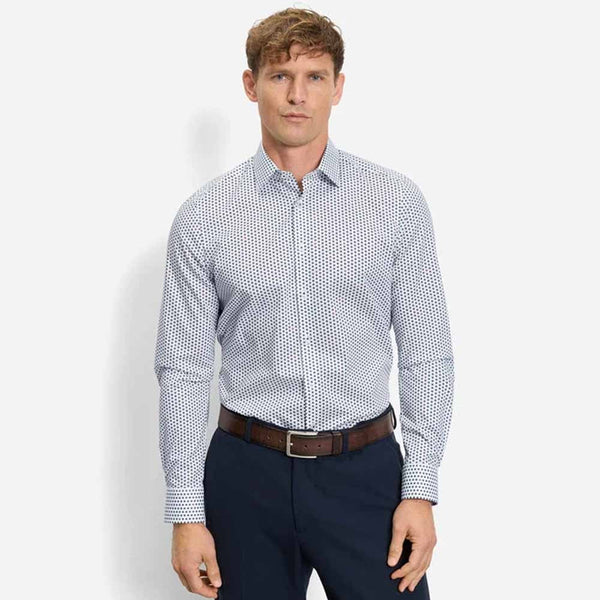 OLYMP LEVEL FIVE SHIRT เสื้อเชิ้ตผู้ชายแขนสั้น ทรงตรง  MODERN FIT สีขาว พิมพ์ลาย เสื้อเชิ้ตทำงาน AUTU26