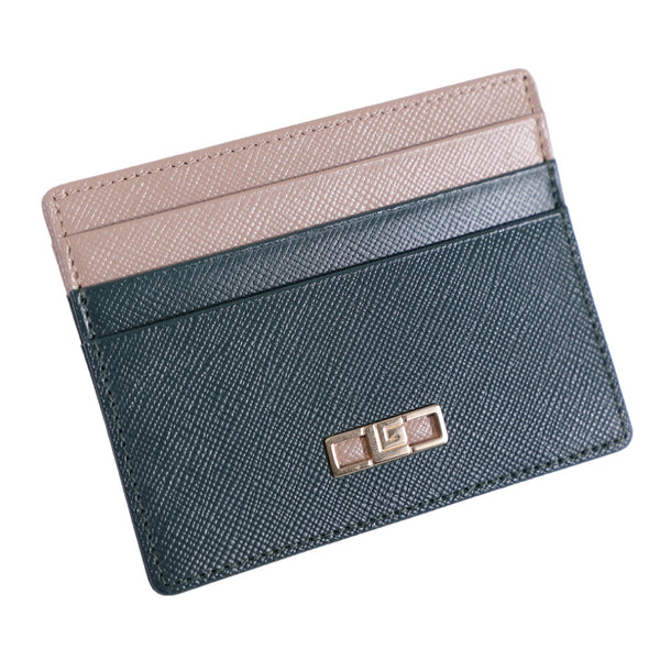 Guy Laroche กระเป๋าใส่นามบัตรหนังเรียบ 6 การ์ด สีเขียว รุ่น AGP0951NS6GRS